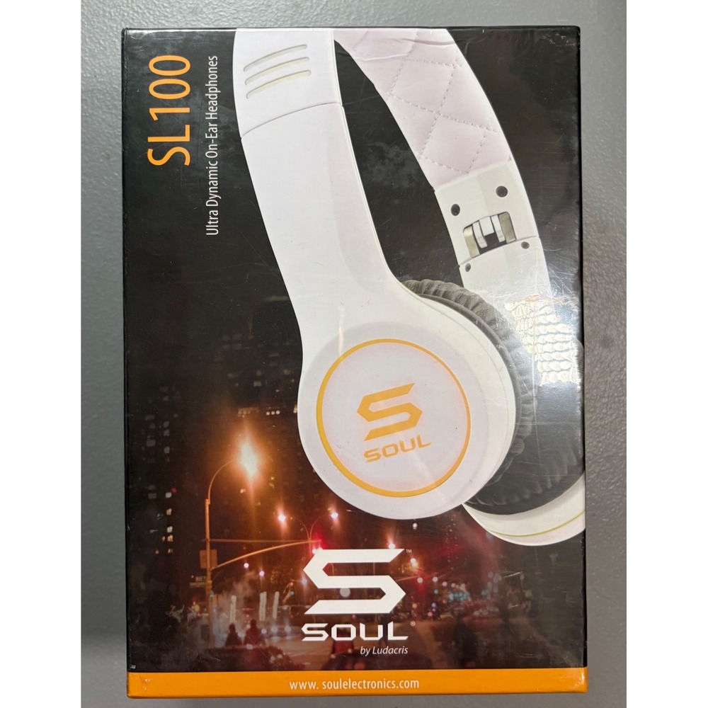 Soul by Ludacris SL100 On-Ear Headphones White Gold Ultra Dynamic Folding New